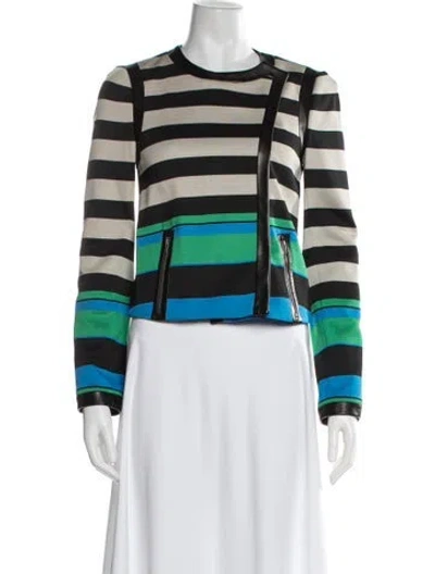 Pre-owned Diane Von Furstenberg Striped Biker Jacket In Black