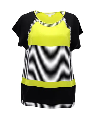 Diane Von Furstenberg Striped Blouse In Yellow And Black Silk In Green