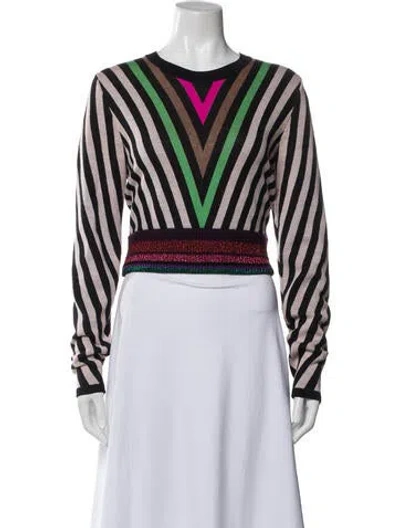 Pre-owned Diane Von Furstenberg Striped Crew Neck Sweater In Black