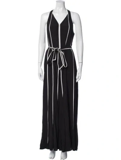 Pre-owned Diane Von Furstenberg Striped Halterneck Jumpsuit In Black