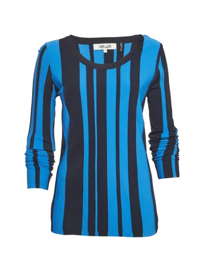 Pre-owned Diane Von Furstenberg Striped Knit Top In Blue