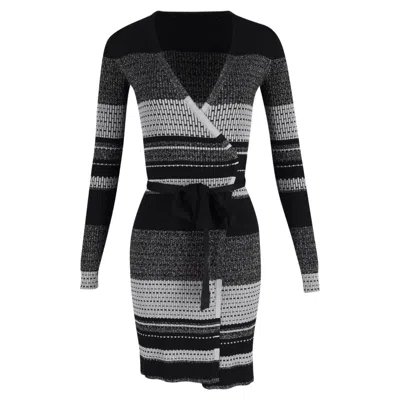 Diane Von Furstenberg Striped Knitted Wrap Dress In Multicolor Wool In Black