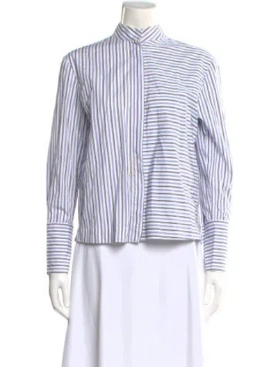 Pre-owned Diane Von Furstenberg Striped Long Sleeve Button-up Top In Blue