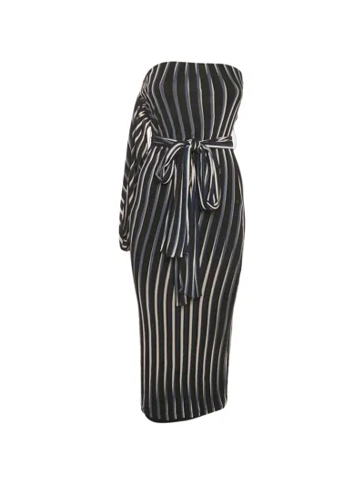 Pre-owned Diane Von Furstenberg Striped Midi Dress In Black