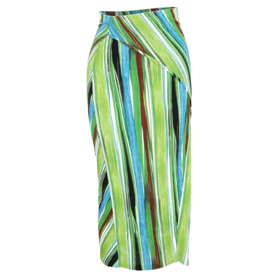 Diane Von Furstenberg Striped Midi Fitted Skirt In Multicolor Polyester In Green