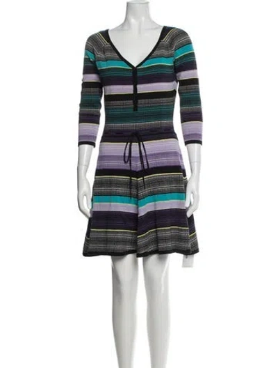 Pre-owned Diane Von Furstenberg Striped Mini Dress In Black