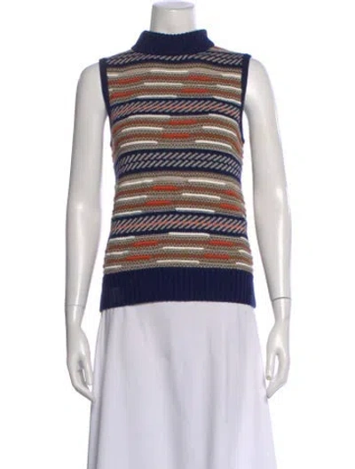 Pre-owned Diane Von Furstenberg Striped Mock Neck Sweater In Blue