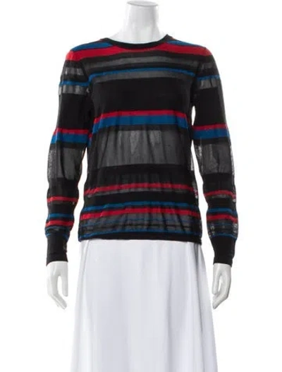 Pre-owned Diane Von Furstenberg Striped Scoop Neck Sweater In Black
