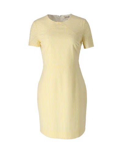 Diane Von Furstenberg Striped Seersucker Sheath Dress In Yellow And White Polyamide