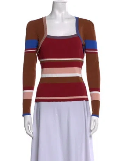Pre-owned Diane Von Furstenberg Striped Square Neckline Sweater In Brown