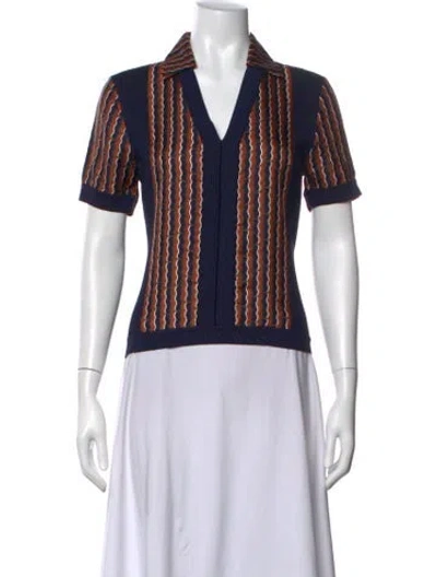 Pre-owned Diane Von Furstenberg Striped V-neck Polo In Blue