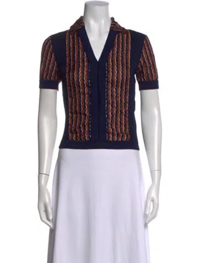 Pre-owned Diane Von Furstenberg Striped V-neck Polo In Blue