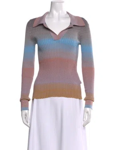 Pre-owned Diane Von Furstenberg Striped V-neck Polo In Multi