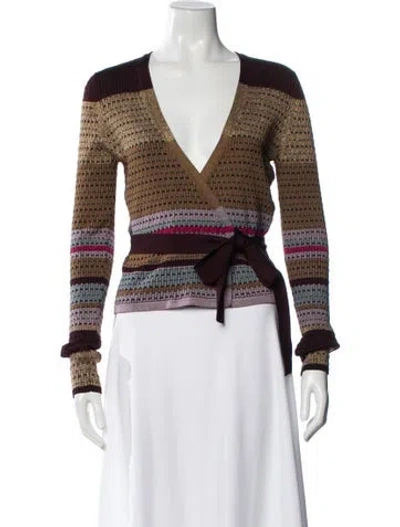 Pre-owned Diane Von Furstenberg Striped V-neck Sweater