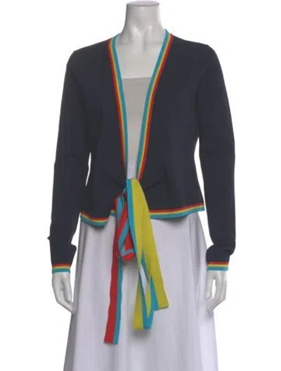 Pre-owned Diane Von Furstenberg Striped V-neck Sweater In Blue