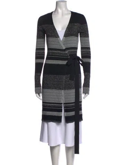 Pre-owned Diane Von Furstenberg Striped V-neck Sweater In Grey