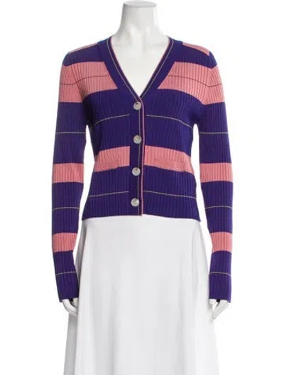 Pre-owned Diane Von Furstenberg Striped V-neck Sweater In Purple