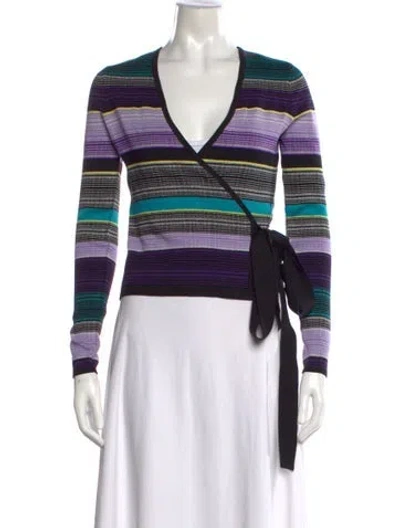 Pre-owned Diane Von Furstenberg Striped V-neck Sweater In Purple