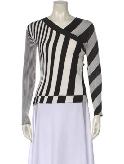 Pre-owned Diane Von Furstenberg Striped V-neck Sweater W/ Tags In Black