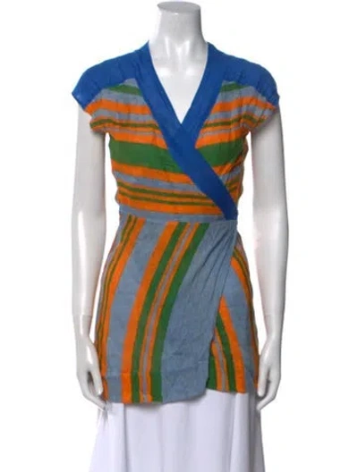 Pre-owned Diane Von Furstenberg Striped V-neck Tunic In Blue