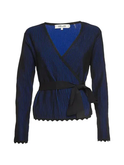 Pre-owned Diane Von Furstenberg Striped-pattern Wrap Top In Blue