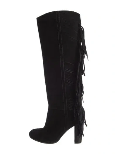 Pre-owned Diane Von Furstenberg Suede Fringe Trim Accent Boots In Black