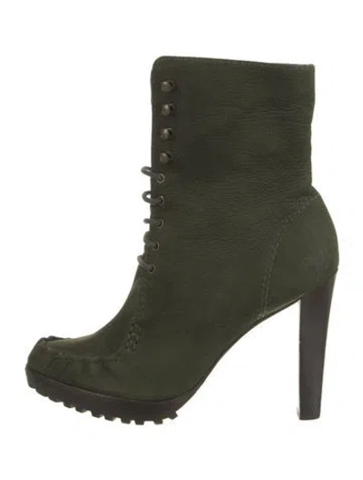 Pre-owned Diane Von Furstenberg Suede Lace-up Boots In Green