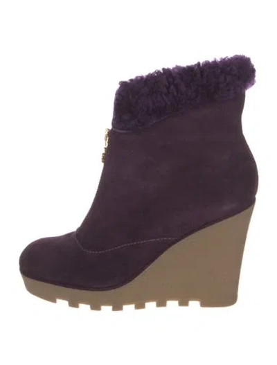 Pre-owned Diane Von Furstenberg Suede Lace-up Boots In Purple