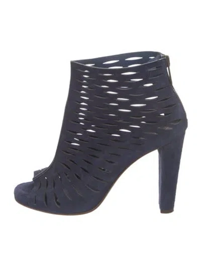 Pre-owned Diane Von Furstenberg Suede Lasercut Accents Boots In Blue
