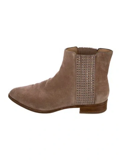 Pre-owned Diane Von Furstenberg Suede Studded Accents Chelsea Boots In Neutral