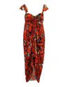 Diane Von Furstenberg Sweetheart Neckline Draped Floral Dress In Orange Nylon In Orange