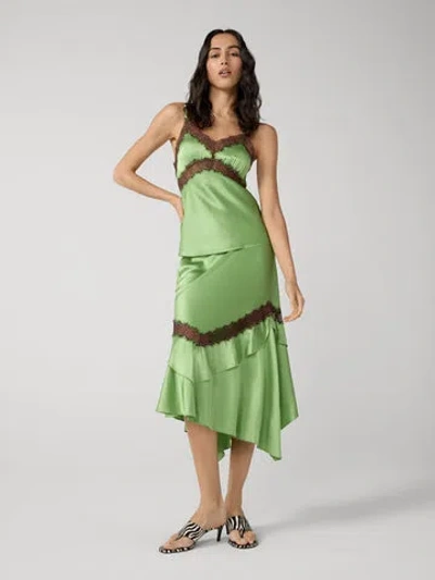 Diane Von Furstenberg Sylvie Lace-inset Satin Midi Skirt In Green