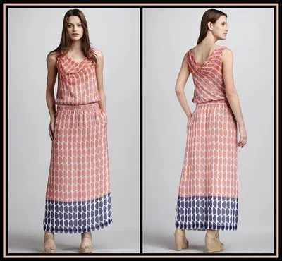 Pre-owned Diane Von Furstenberg Sz 8,4  Lou Lou Printed Long Slice Coral Print Maxi Dress In Pink
