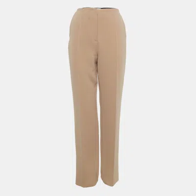 Pre-owned Diane Von Furstenberg Tan Brown Stretch Crepe High-rise Trousers M