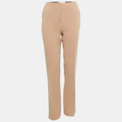 Pre-owned Diane Von Furstenberg Tan Brown Stretch Crepe High Waist Trousers S