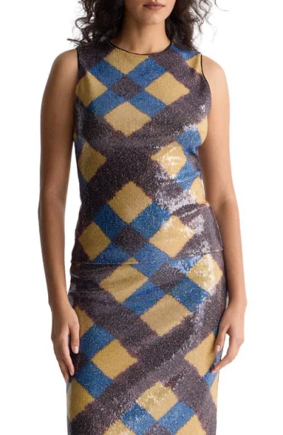 Diane Von Furstenberg Tanselle Buffalo Plaid Sequin Shell In Blue