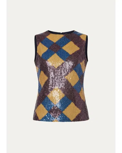 Diane Von Furstenberg Tanselle Sequin Mesh Top In Blue