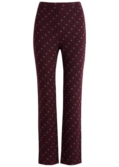 Diane Von Furstenberg Tavolara Jacquard Slim-leg Knitted Trousers In Plum