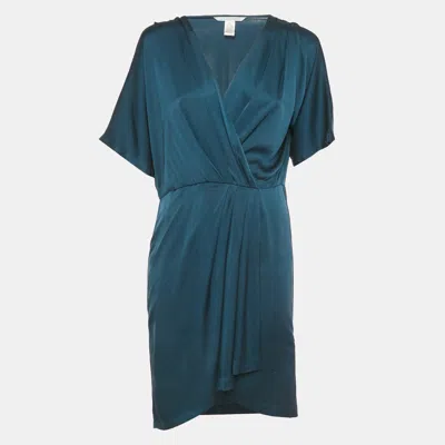 Pre-owned Diane Von Furstenberg Teal Blue Silk Wrap Style Short Dress M