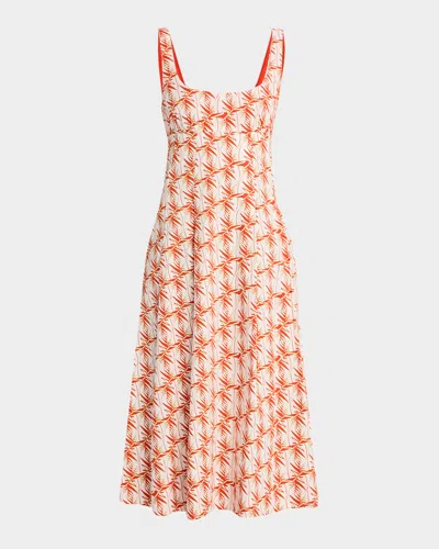 Diane Von Furstenberg Thalia Sleeveless Scoop-neck Midi Dress In Palm Geo Orange