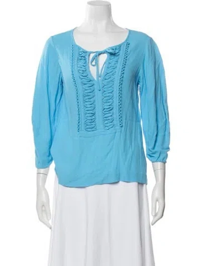 Pre-owned Diane Von Furstenberg Tie Neck Long Sleeve Blouse In Blue