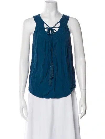 Pre-owned Diane Von Furstenberg Tie Neck Sleeveless Top In Blue
