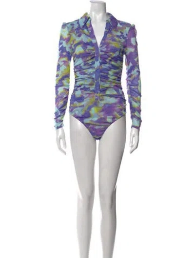 Pre-owned Diane Von Furstenberg Tie-dye Print V-neck Bodysuit In Multi