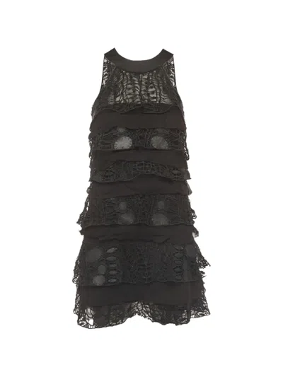 Pre-owned Diane Von Furstenberg Tiered Lace Midi Dress In Black
