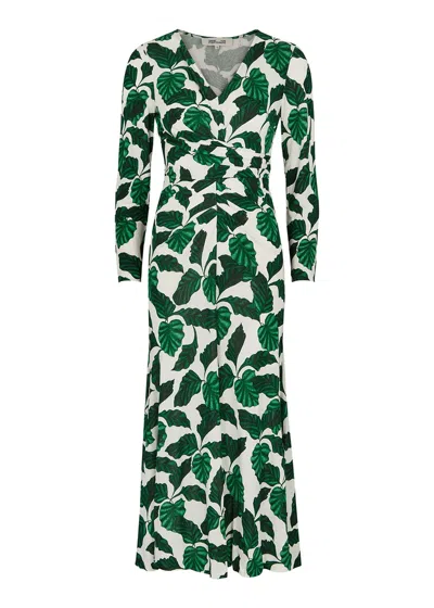 Diane Von Furstenberg Timmy Printed Draped Jersey Dress In Green