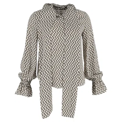 Diane Von Furstenberg Tina Tie Neck Blouse In Multicolor Polyester In Gray