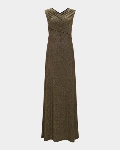 Diane Von Furstenberg Tomas Sleeveless Ruched Shimmer Gown In Gold