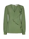 Diane Von Furstenberg Aggie Ruffled Crepe De Chine Top In Military Green