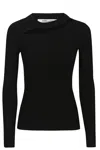 Diane Von Furstenberg Asymmetrical Cutout Black Top With Ribbed Texture In Black