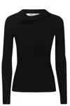 Diane Von Furstenberg Asymmetrical Cutout Black Top With Ribbed Texture In Black